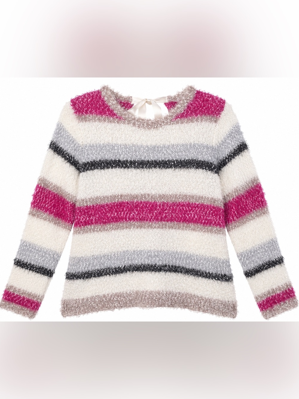 Lane Bryant Fuzzy Eyelash Stripe Sweater 22/24 Pink Ivory Gray Tie Back